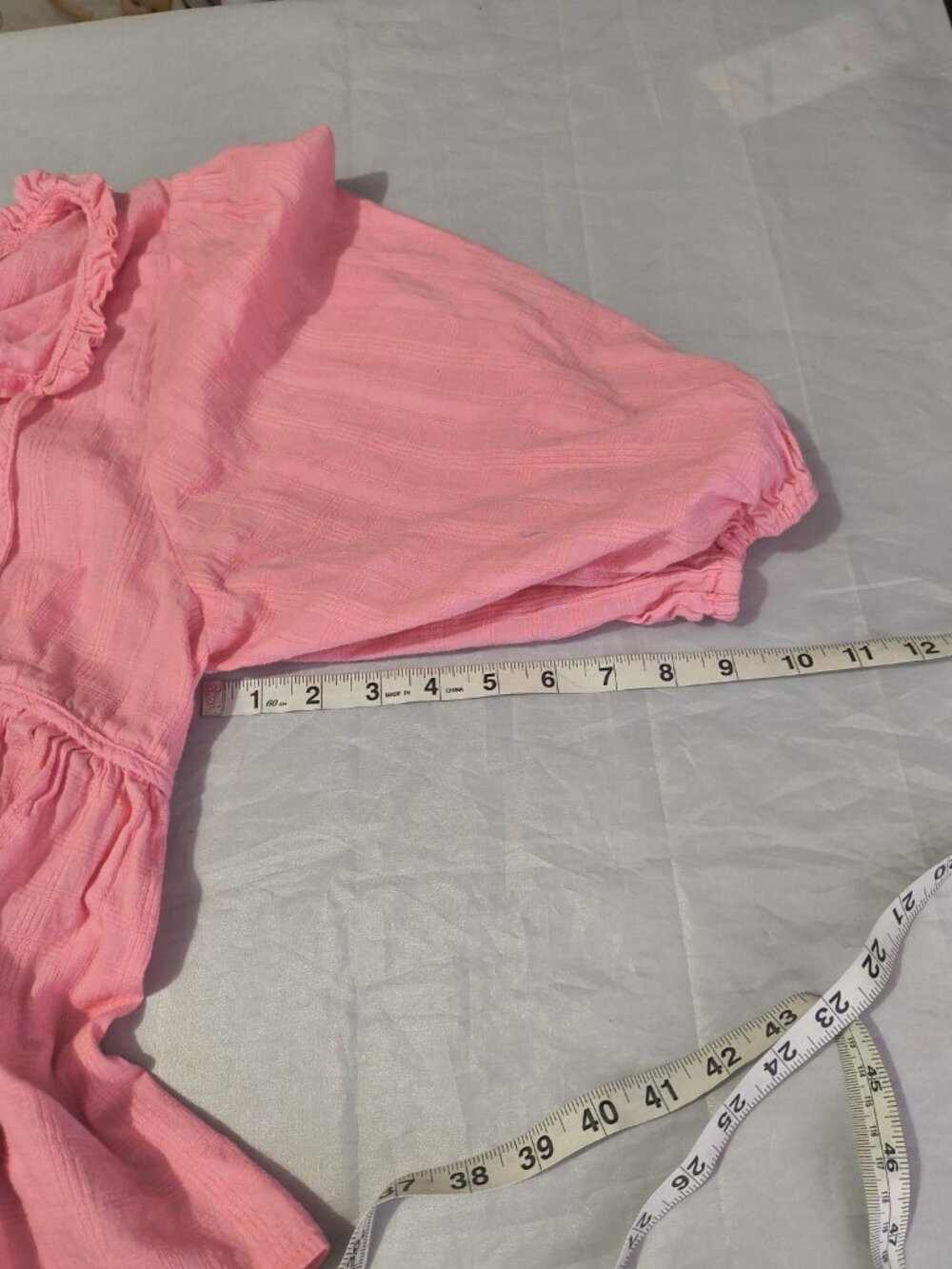 Umgee Pink Babydoll Blouse Boho Ruffled Split Long Sleeve Women's Size Medium - Picture 11 of 12